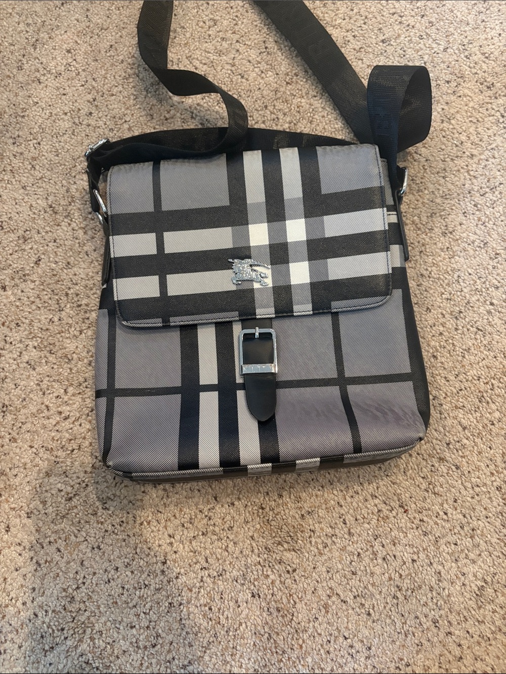 Burberry-Style Women’s Gray Check Crossbody Bag